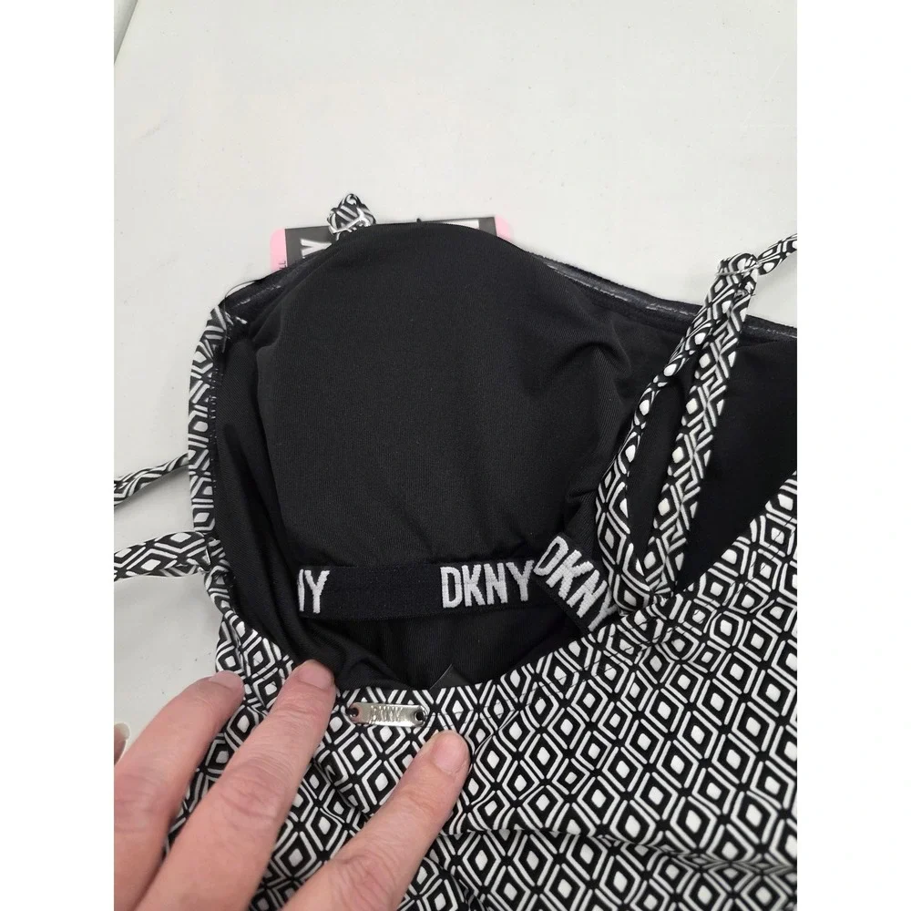 DKNY Womens Geometric Diamond Print One Piece Swimsuit Black White Small - Picture 7 of 10